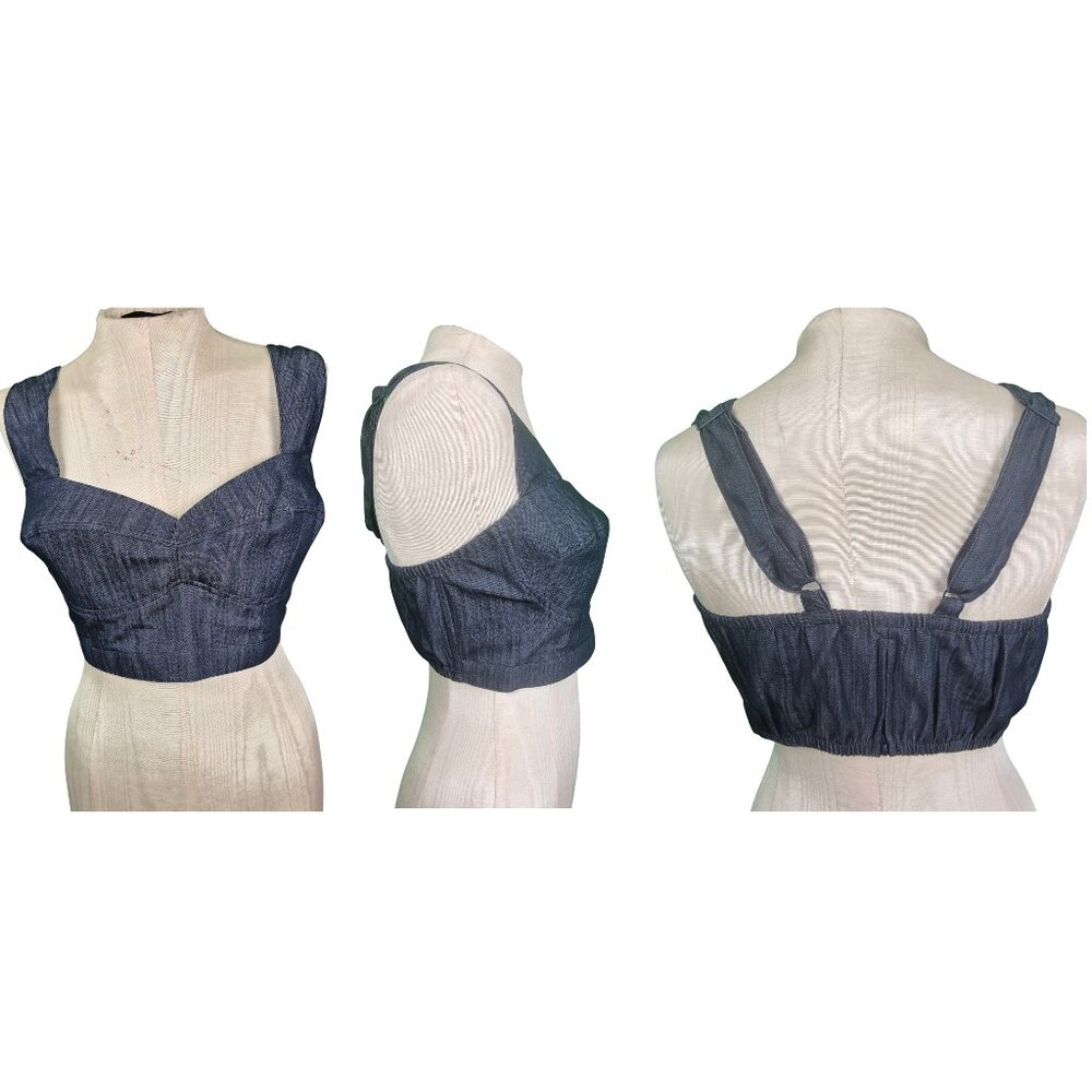 Couture For Every Body Varla Crop Top in Lightweight Dark Blue Denim XL